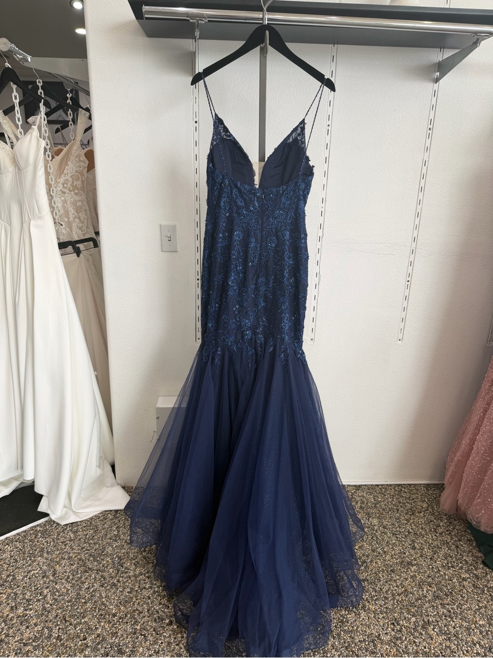 Stella Couture Navy Deep V Mermaid Prom Dress 22043 - Picture 4 of 5